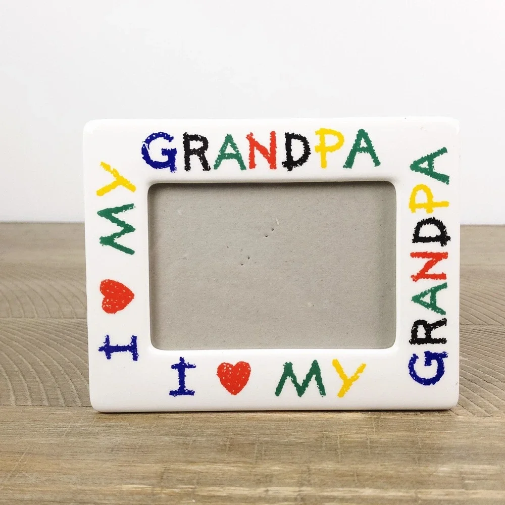 Ceramic Picture Frame I Love My Grandpa Colorful Holds‎ 4x6 Photo Keepsake 90's